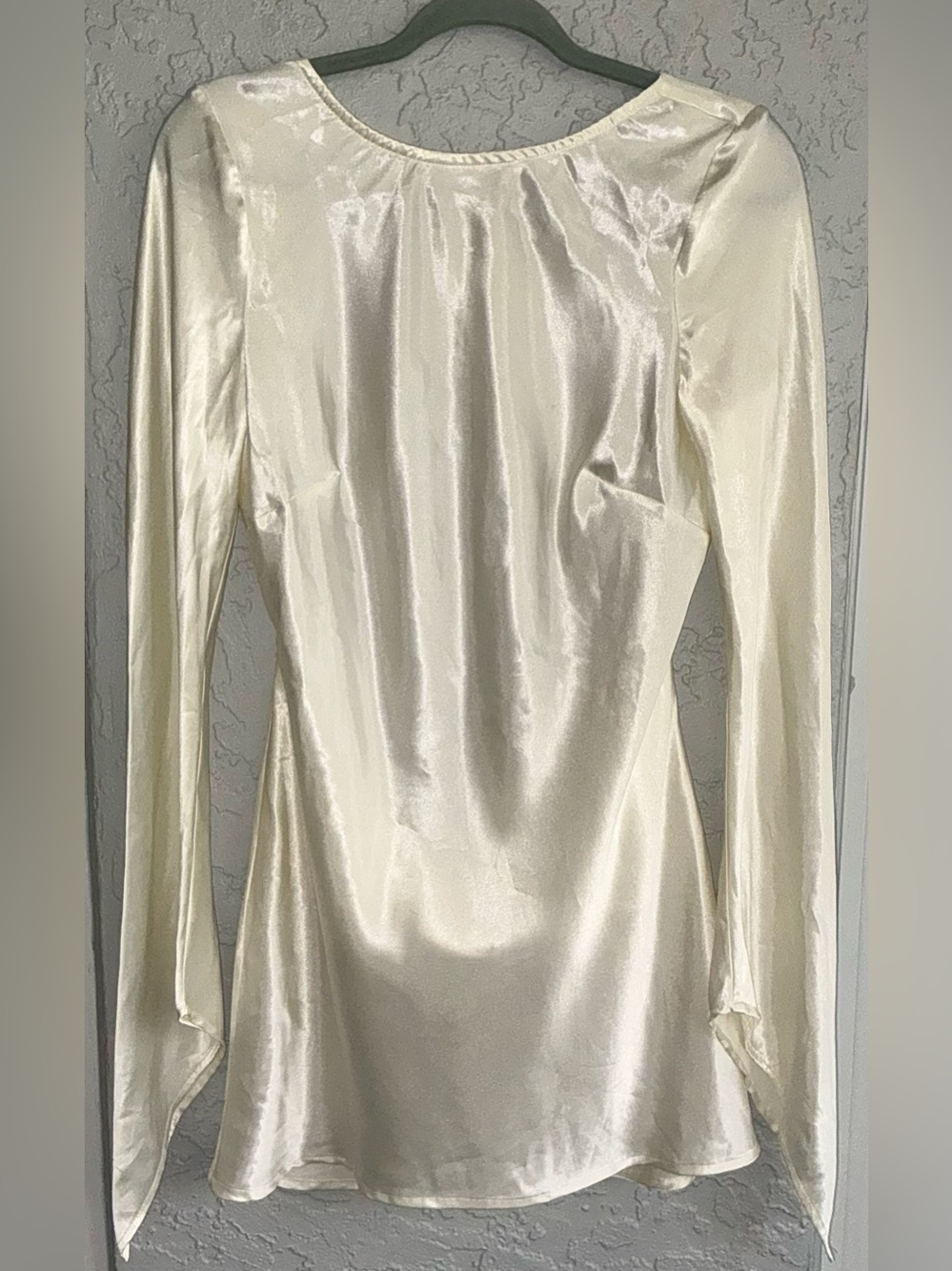 Lucy in the Sky Elegant Long-Sleeve Davina Satin Mini Dress in Ivory